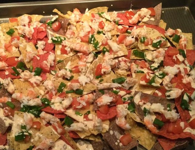 Spot Prawn Nachos Recipe photo. Taken fresh on a local BC fishing
boat.