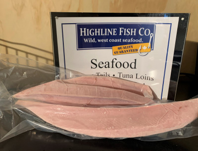 Frozen Tuna product photo. Taken fresh on a local BC fishing boat.